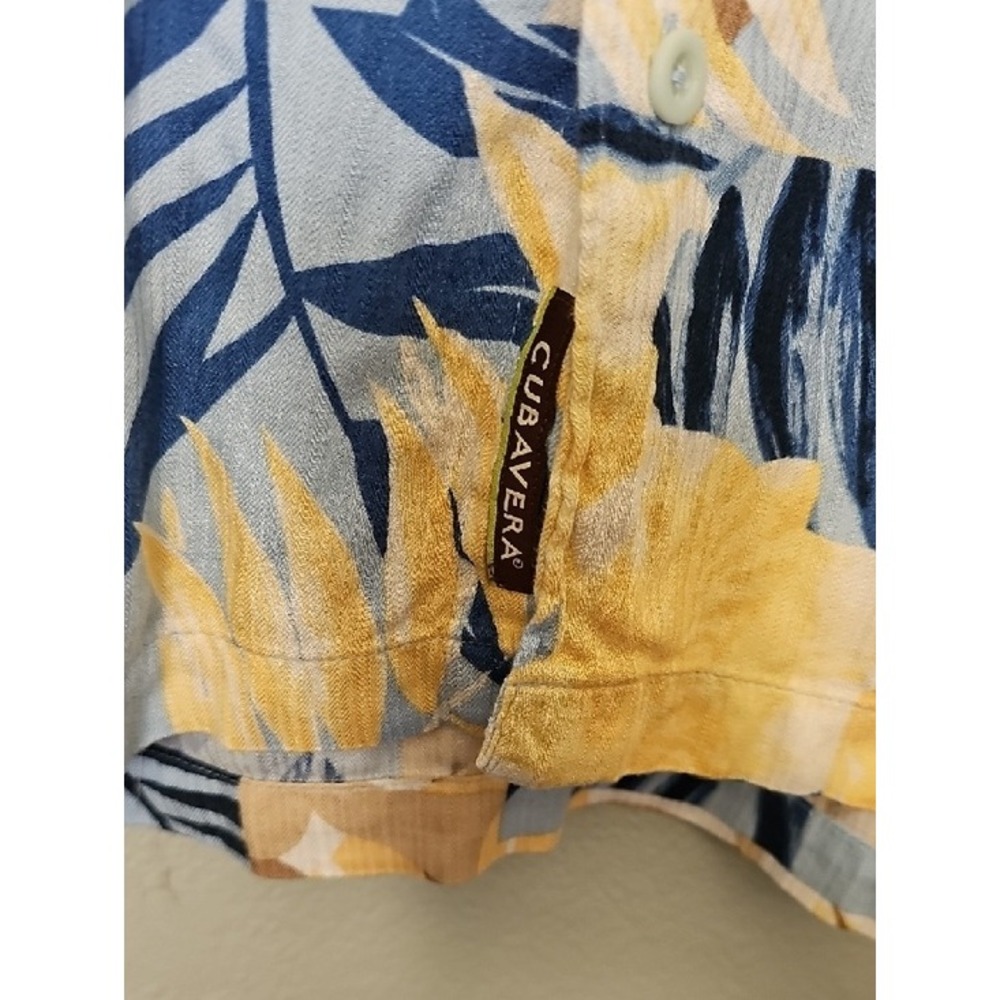 Cubavera Mens Large Tropical Leaf Patchwork Viscose Rayon Hawaiian Shirt Blue XL - Picture 3 of 7